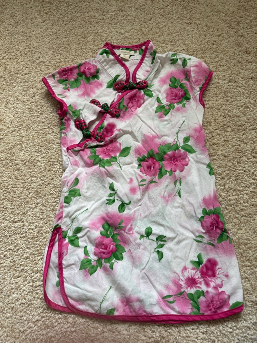 Monsoon Pink & Green Floral Cheongsam-Style Dress